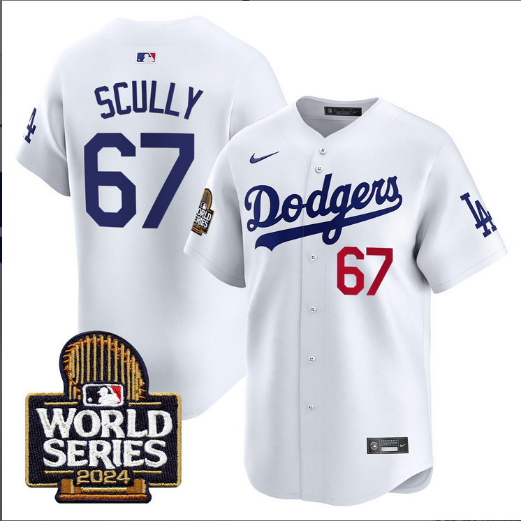 Men MLB Los Angeles Dodgers 67 Scully white 2024 World Series Champions Patch Limited Jersey20241105